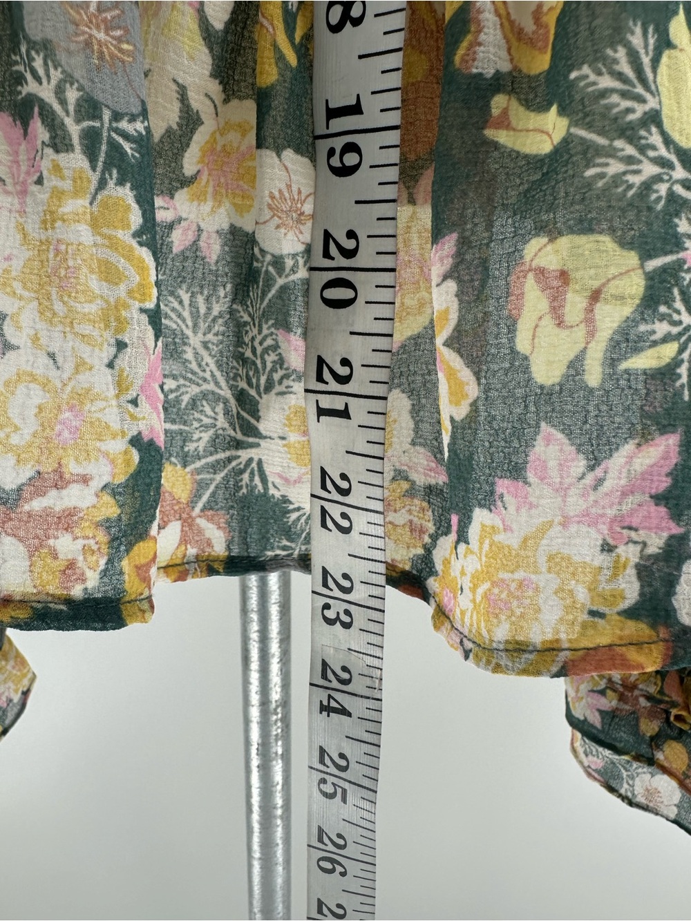 Free People Maybel Blouse Green Floral Ruffle Tie-Front Top Pink & Yellow Blooms - Picture 8 of 15